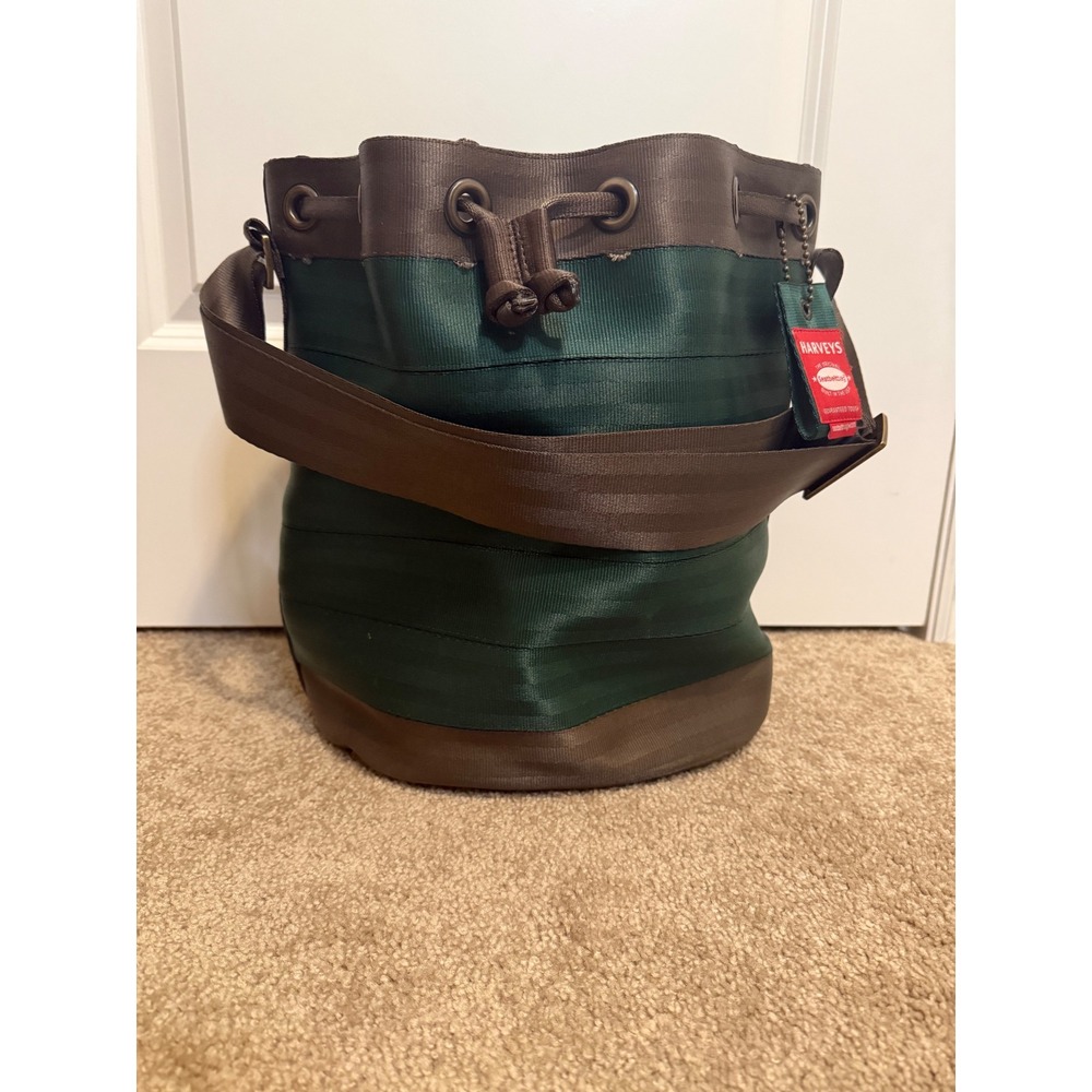 Harveys Seatbeltbag Berkeley Bucket Bag Women Large Green Brown Drawstring Woven